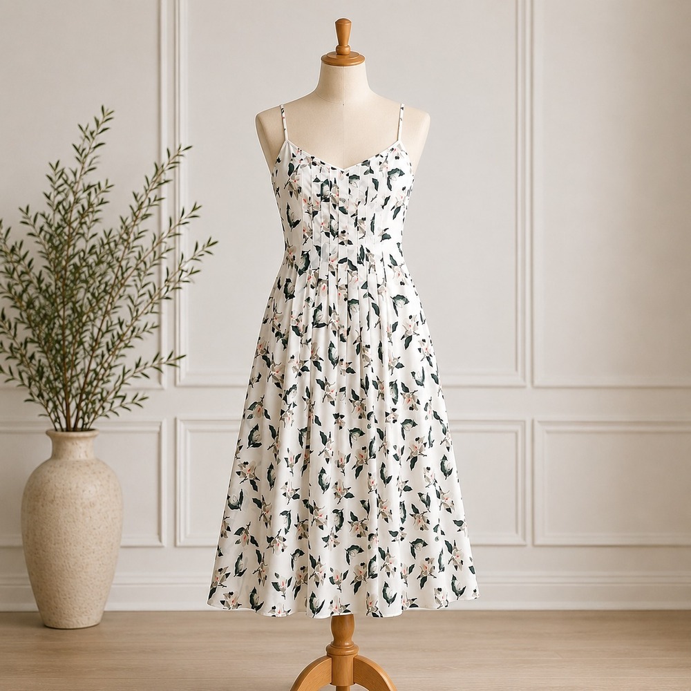 Banana Republic Midi Dress Women's Size 10 Pleated Strappy Magnolia Garden Party